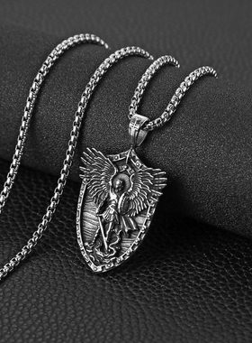 男大天使长圣米迦勒骑士盾牌项链