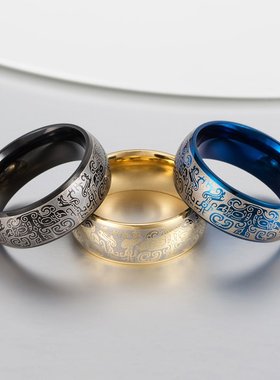 原创饕餮纹戒指情侣钛钢复古个性