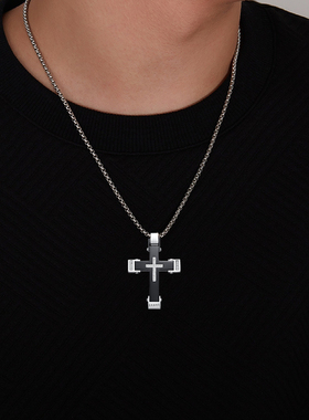 钛钢镶锆石组合拼接十字架项链