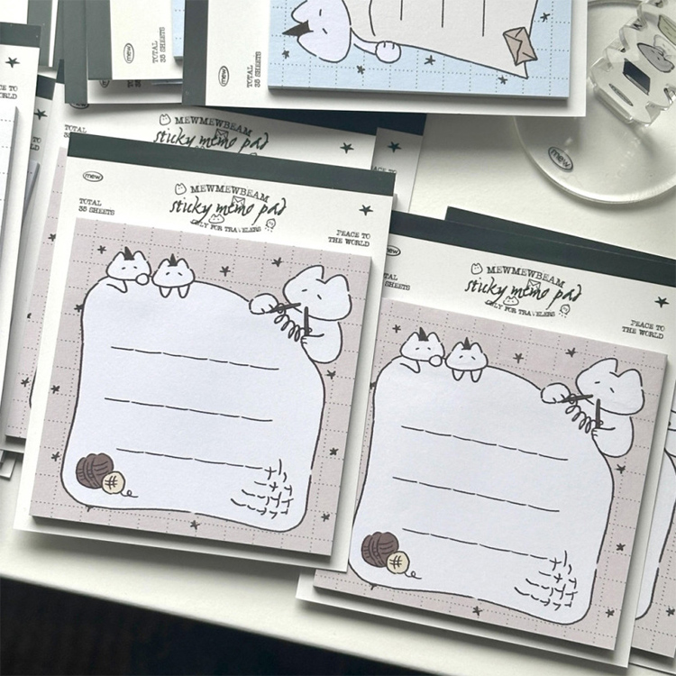 韩国mewmewbeam复古备忘便利贴带粘性办公用可爱记事留言便签贴纸 - 图3
