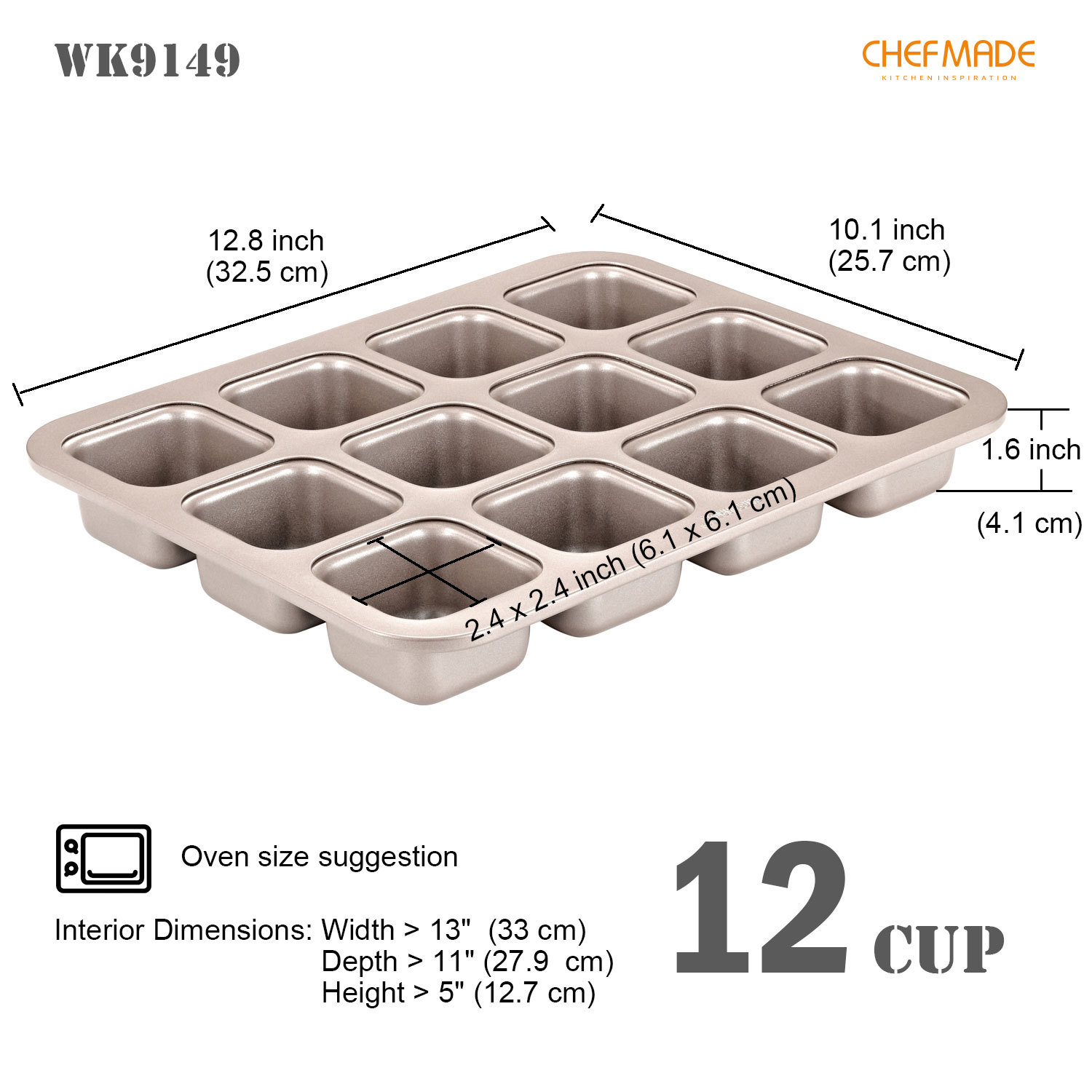 CHEFMADE学厨12连方形蛋糕模具雪梅娘模面包早餐老式纸杯烘焙工具-图1