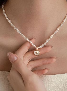 店长推荐爱心小巴洛克天然珍珠项链不规则设计感精致锁骨法式颈链