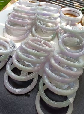 天然翡翠A货玉镯细腻春彩紫罗兰圆条手镯子圈口55-60一物一证保A