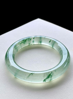 【带证】天然a货圆条独龙玉手镯飘蓝绿花玉镯子女款高冰