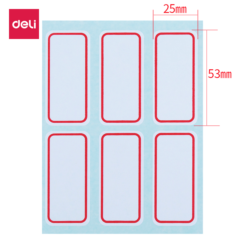 得力7182自粘性标签贴长方形袋装每包6枚*12张25*53mm红色不干胶 - 图0