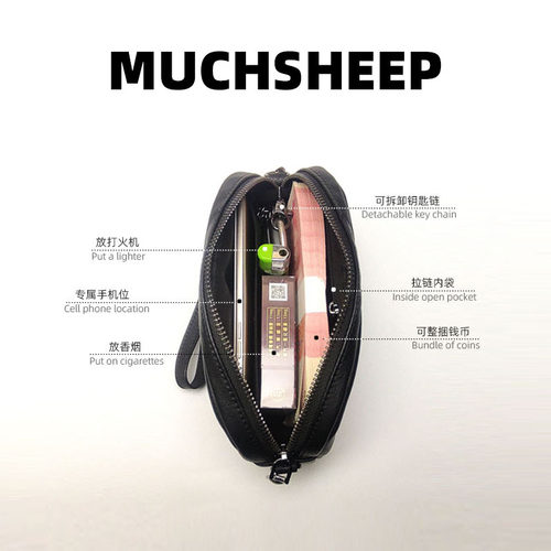MUCHSHEEP新款2026高档山羊皮长款手机包 大容量男士真皮单肩包 - 图3