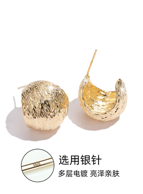 金属拉丝金色耳环耳钉高级感轻奢