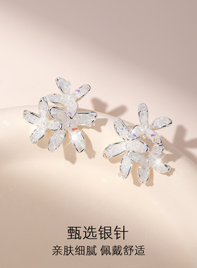 紫色花耳饰女士银针独特漂亮