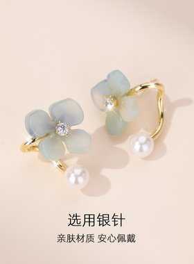 治愈蓝色花朵耳钉耳饰女独特