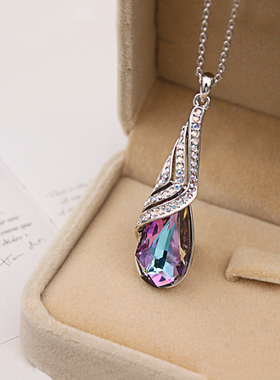 网红小众设计紫色水晶吊坠项链