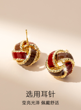 同心结红色耳钉耳环耳饰