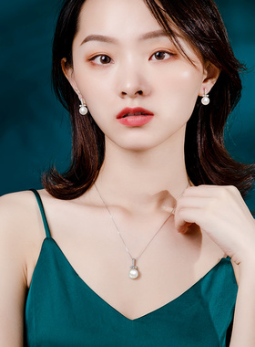 天然单颗吊坠耳环真珍珠送妈妈