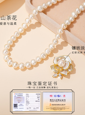 天然淡水珍珠银项链女款2025新款锁骨链高级感送妈妈胸花胸针套装