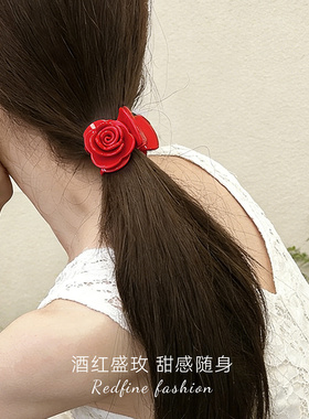 玫瑰花红色小抓夹发夹女2026新款高端小夹子醋酸发饰头饰头花