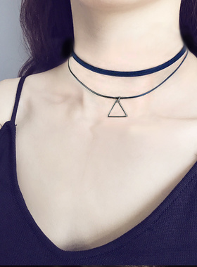 choker黑色双层短款项圈锁骨链