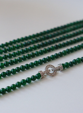 复古时尚绿玛瑙毛衣链女高级感长款简约气质百搭轻奢精致串珠