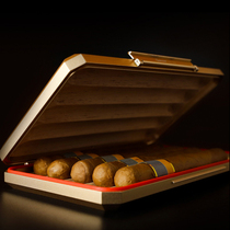 Universal Hot Selling Cedar Wood Portable Ultrathin Cigar Moisturizing Box with crocodile ripple leather sleeve Business for a business trip