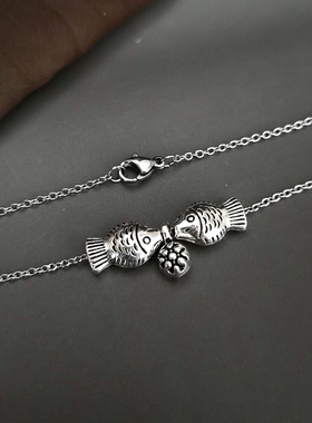 民族风简约藏银接吻鱼花朵锁骨链