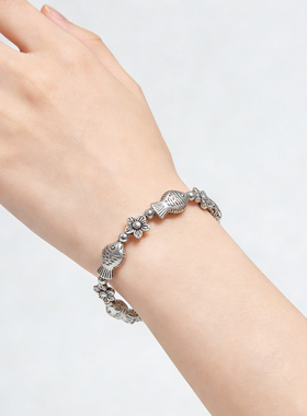 云南民族风饰品复古苗银花朵手串