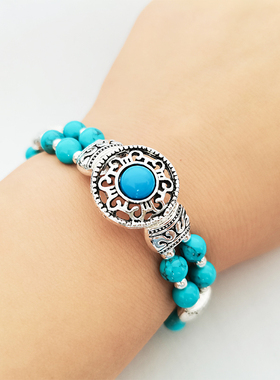 DIY手链红松石藏女苗银qsl171