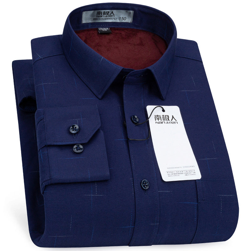 南极人保暖男士长袖中年休闲衬衫 小麻雀服饰衬衫