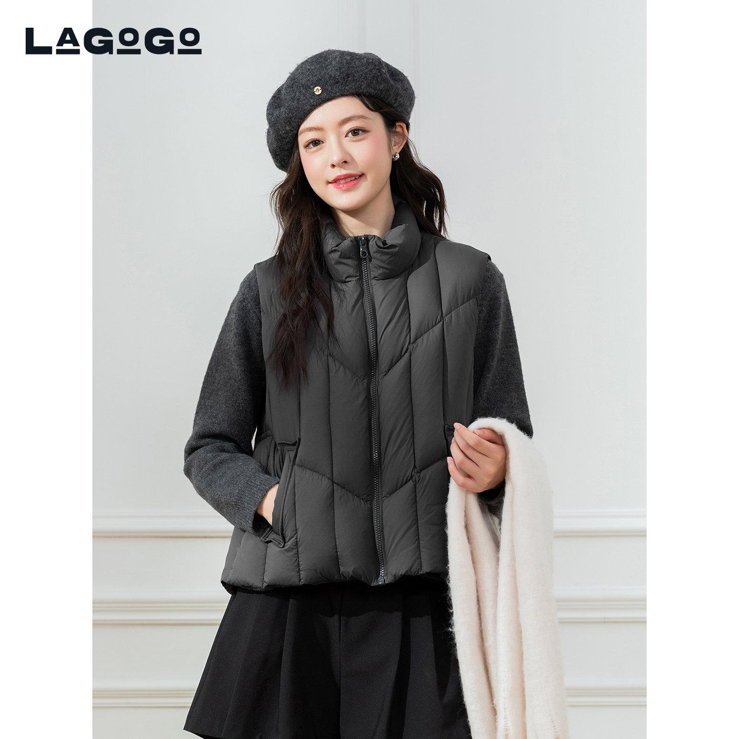 LAGOGO灰色立领羽绒女拉谷谷2025冬新款保暖外穿马甲OCYY13XB47,淘宝优惠券,粉丝福利购,淘宝优惠卷
