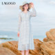 LAGOGO light-colored floral puff-sleeve French dress