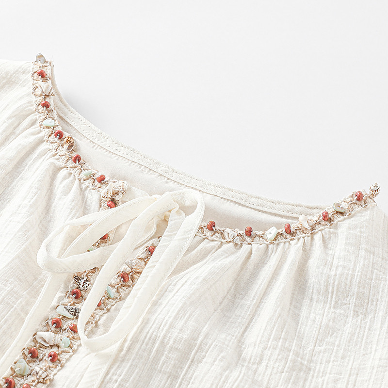 LAGOGO自由波西长袖天丝衬衫女拉谷谷2026春新款钉珠系带度假上衣,淘宝优惠券,粉丝福利购,淘宝优惠卷