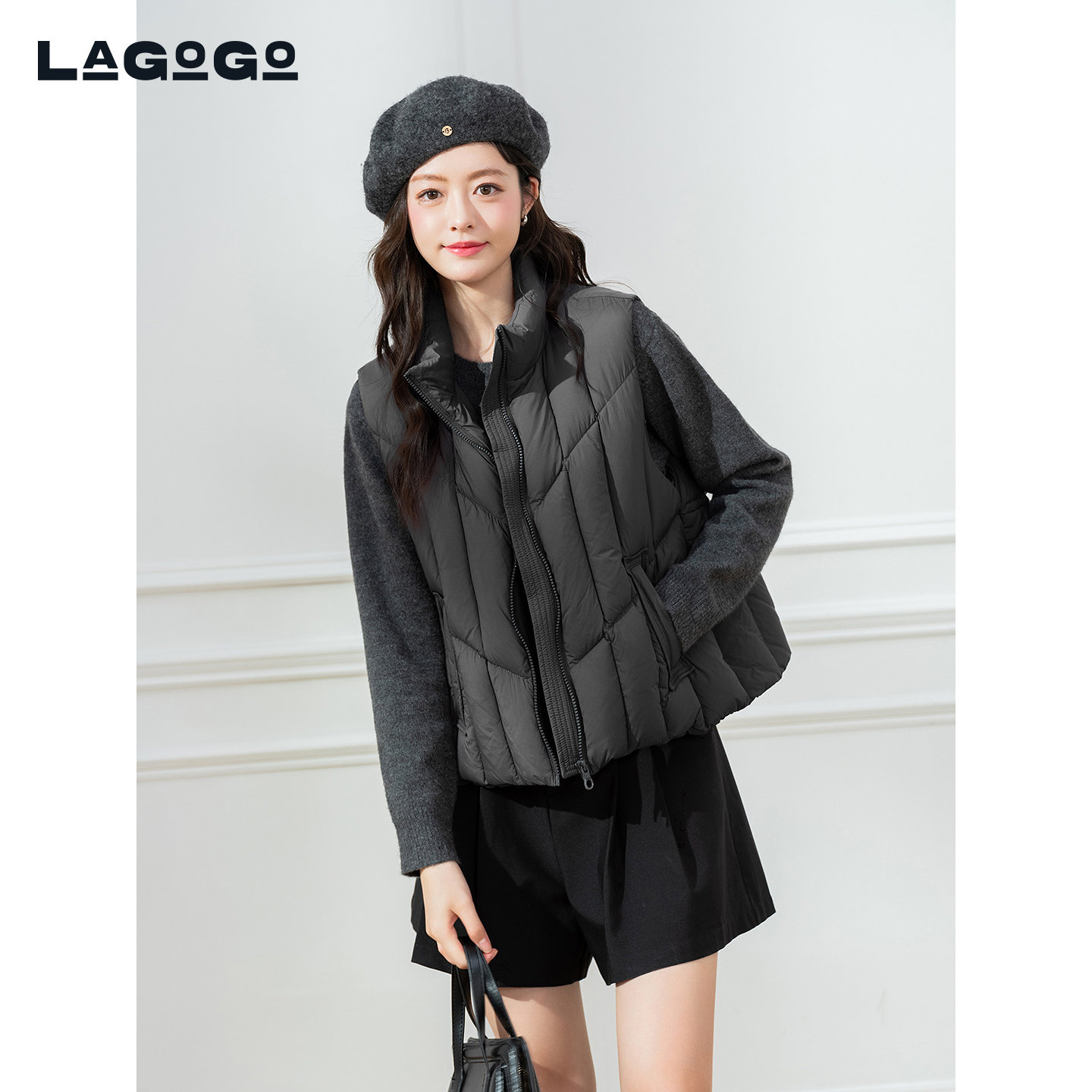 LAGOGO灰色立领羽绒女拉谷谷2025冬新款保暖外穿马甲OCYY13XB47,淘宝优惠券,粉丝福利购,淘宝优惠卷