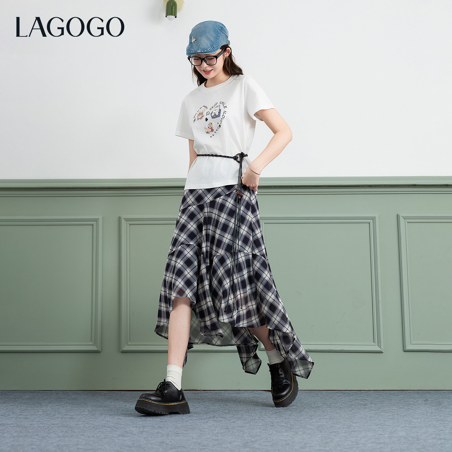 LAGOGO维希格学院不规则半身裙女拉谷谷2026春新款格纹仙气雪纺裙,淘宝优惠券,粉丝福利购,淘宝优惠卷