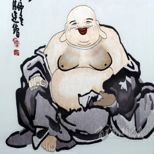 有福湘绣茶室书房人物装饰手工画风水名画难得糊涂成品禅意新中式 - 图0