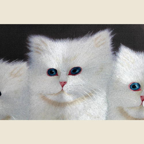 有福湘绣苏绣招财猫狗书房装饰画三只小猫客厅过道挂画湖南特产 - 图1