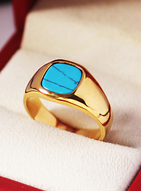男女钛钢时尚绿松石戒指简约百搭
