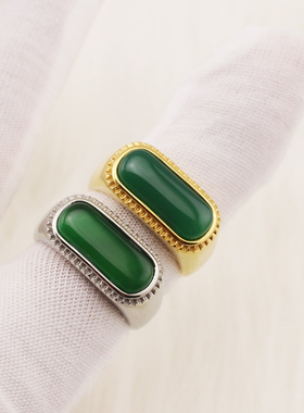 玉石镀金色霸气送爸爸男士戒指