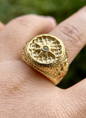 欧美复古钛钢戒指男士霸气镀18k金色金刚食指戒子高级时尚