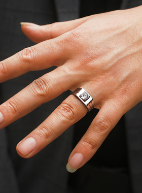 男士钛钢奢华仿真铂金戒指莫桑钻
