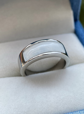 高级钛钢戒指男士简约不褪色银色金色韩版玉石猫眼潮人男女配饰品