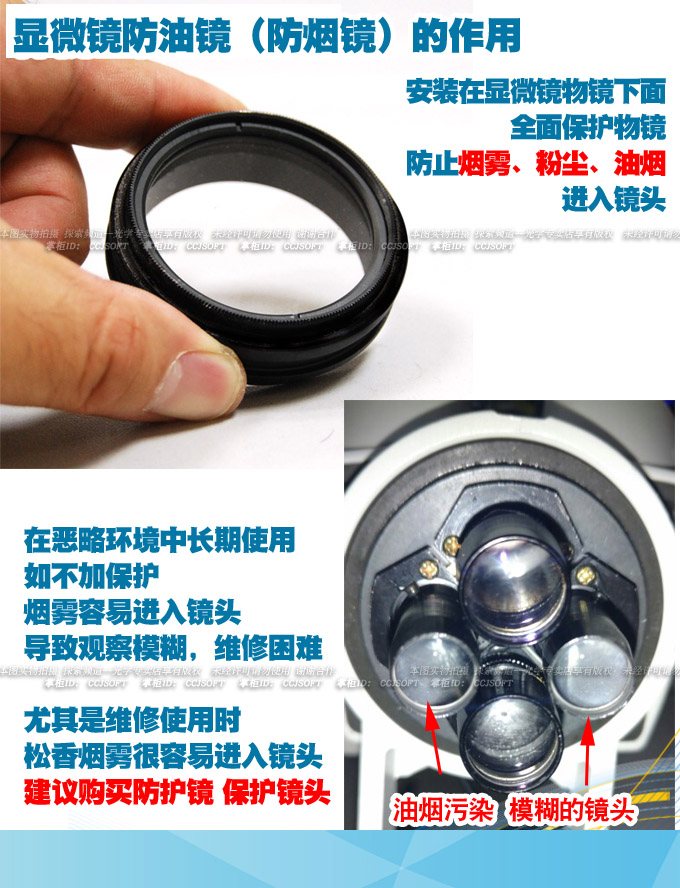晶锐光学 体视显微镜防护镜 防烟镜防油镜 防尘镜 保护物镜48mm - 图2