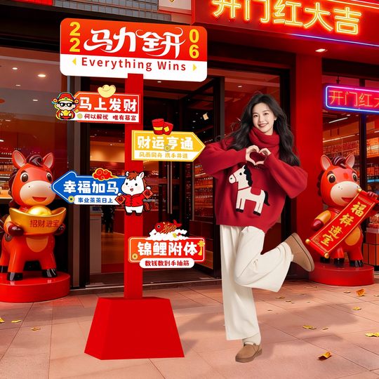 2026 Year of the Horse Atmosphere Scene Layout Showcase Window New Year's Year of the Horse Check-in Decoration Photography Year of the Horse KT Board Signage