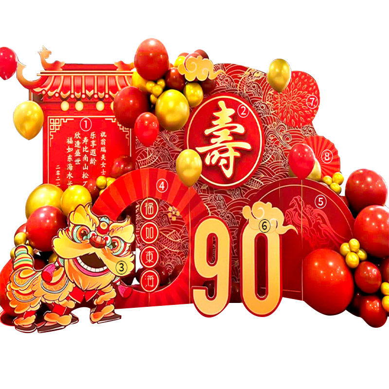 老人过寿宴场景布置背景墙气球装饰60岁生日70大寿80寿星KT板用品_虎窝淘