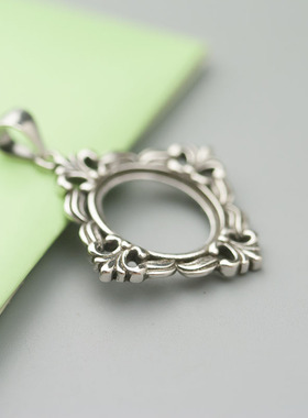 女s925纯银复古吊坠空托12*14