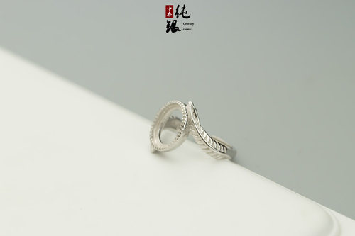 S925纯银女椭戒指空托 女款镶嵌蜜蜡琥珀镀18K白金戒托空托9*11 - 图2