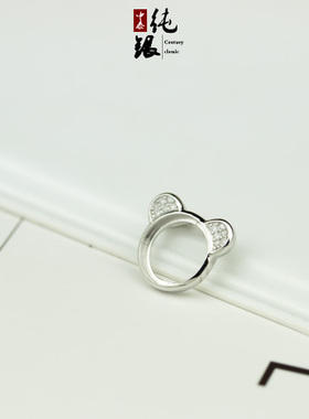 diy纯银喵星人镶嵌蜜蜡宝石空托