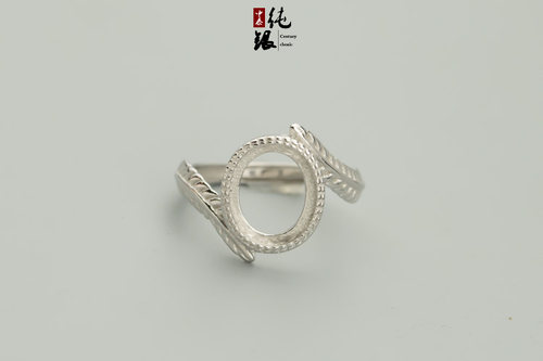 S925纯银女椭戒指空托 女款镶嵌蜜蜡琥珀镀18K白金戒托空托9*11 - 图0