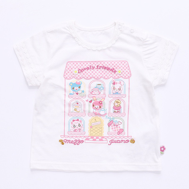 Pure cotton short-sleeved girls' clothing sweet and cute cartoon round neck