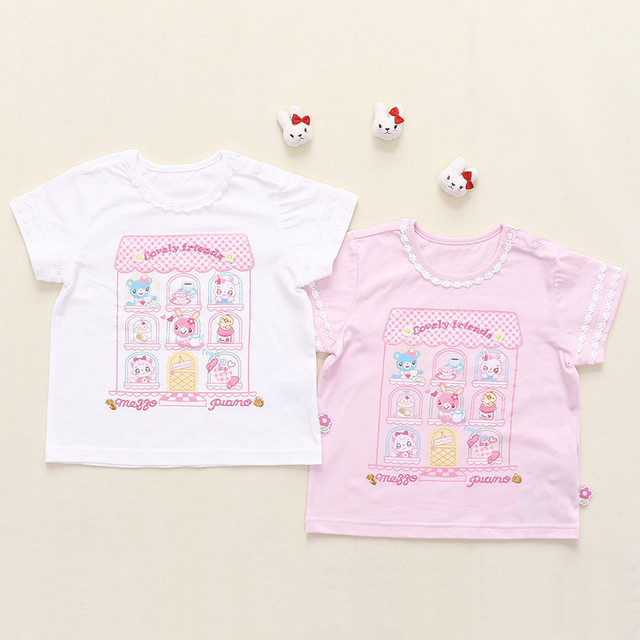 Pure cotton short-sleeved girls' clothing sweet and cute cartoon round neck