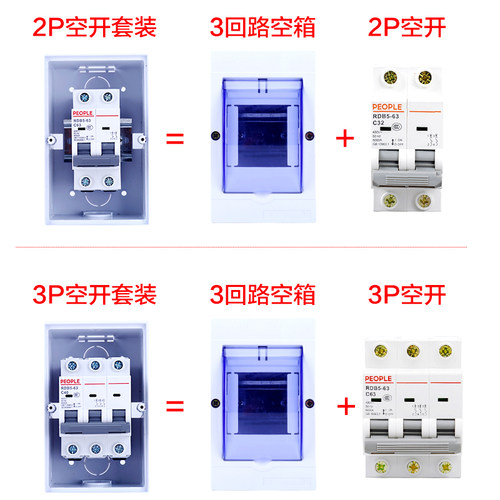 全塑空开盒PZ30配电箱家用明暗装2-4位回路空气开关盒子套装人民 - 图2