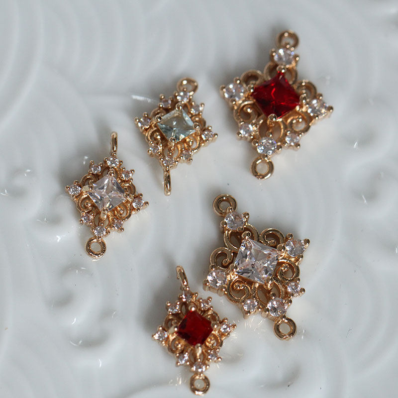 保色黄铜方形双孔锆石微镶小吊坠耳环项链手链发簪小配件发饰材料,淘宝优惠券,粉丝福利购,淘宝优惠卷