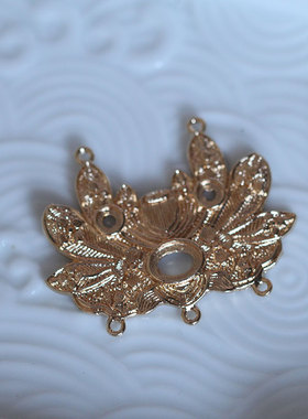 古风汉服黄铜莲花纹璎珞挂坠发簪