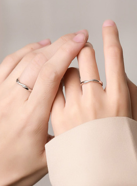 S925纯银情侣对戒新款如一情侣对戒简约高级生日礼物送爱人P